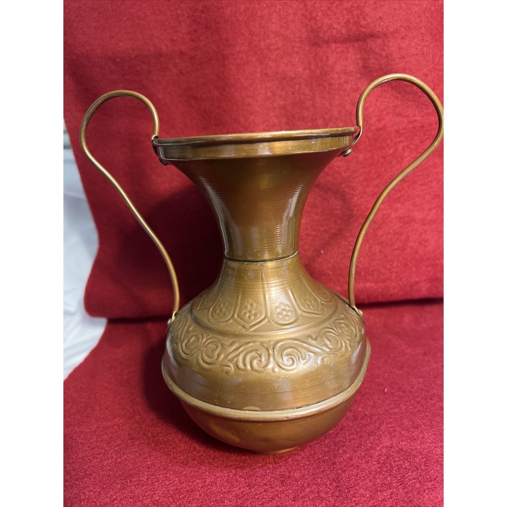 Antique Copper Hand Made 2 Handled Pot‎ Urn Vase 6 1/2" T